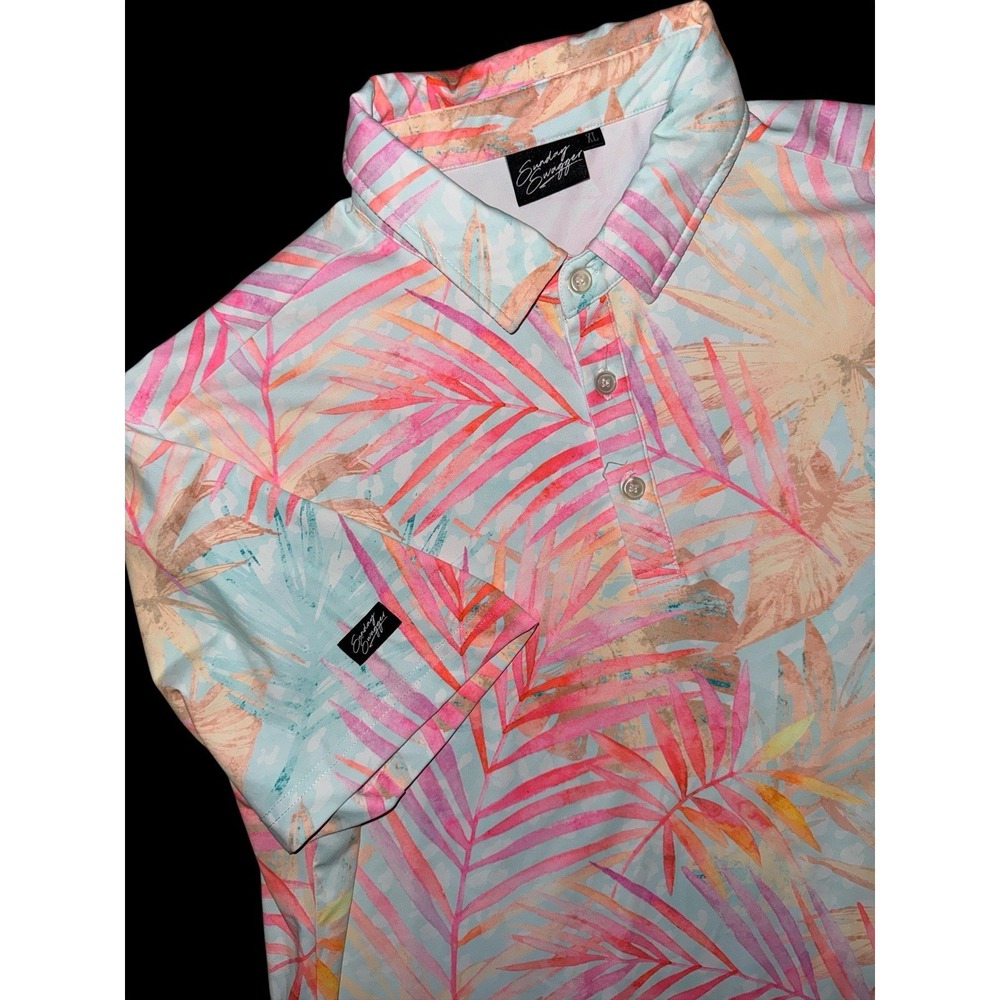 Sunday Swagger Polo Golf Shirt Tropical Leafs‎ Performance Stretch Men's Sz XL